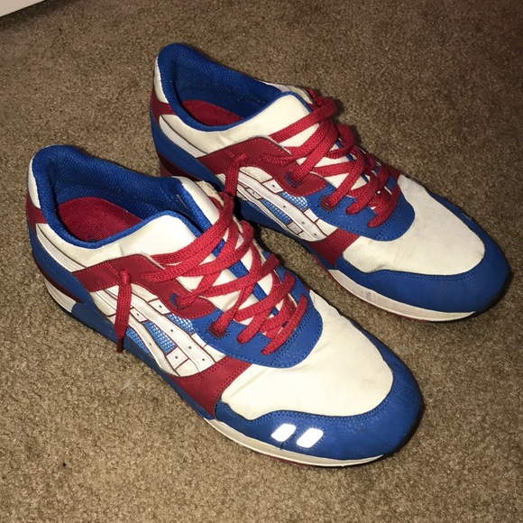 asics red white and blue shoes